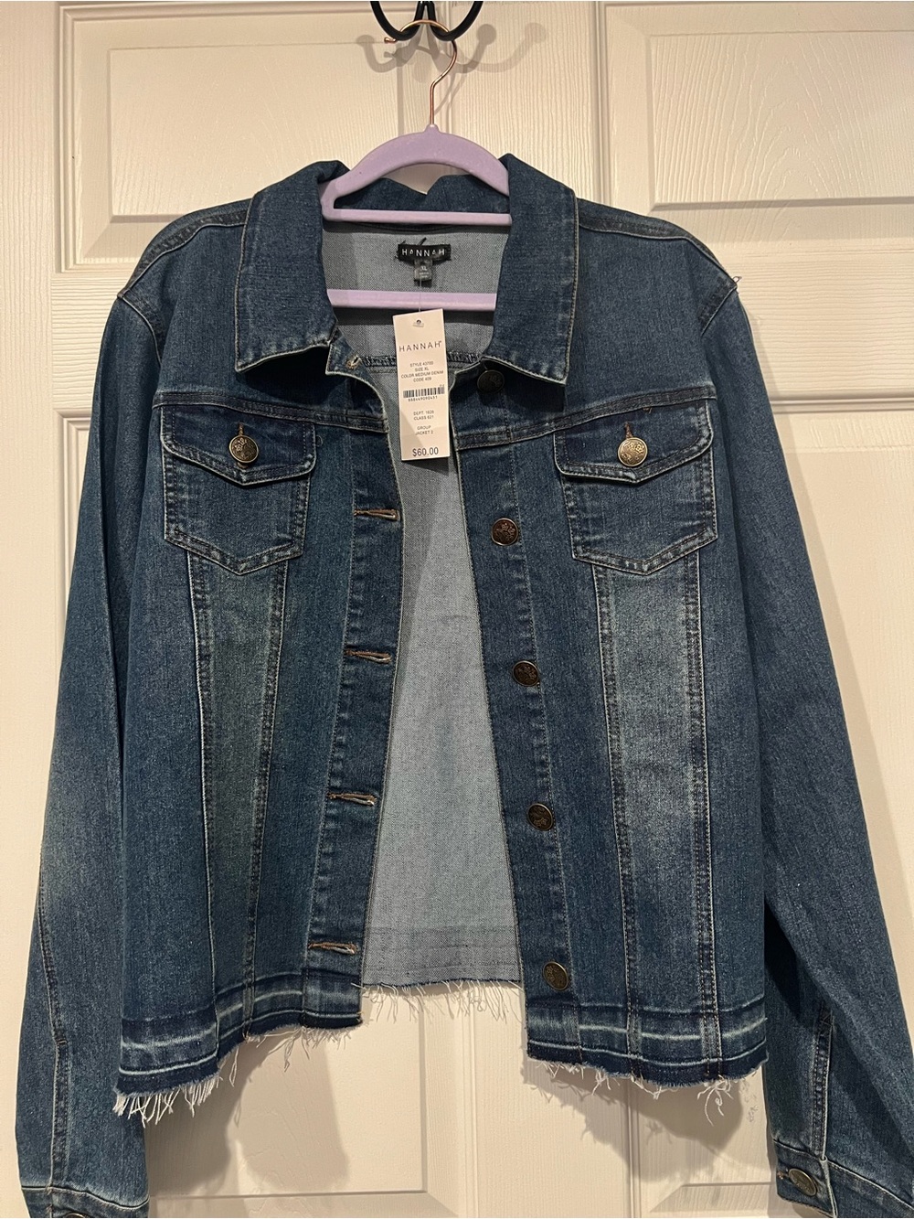 Hannah Medium-Dark Blue Distressed Hem Denim Jacket